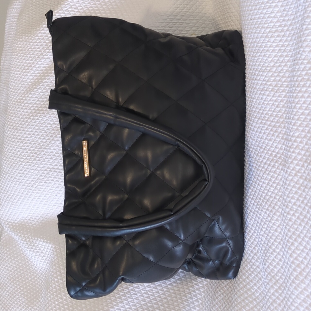 Poppy & Peonies Quilted Black Tote Bag